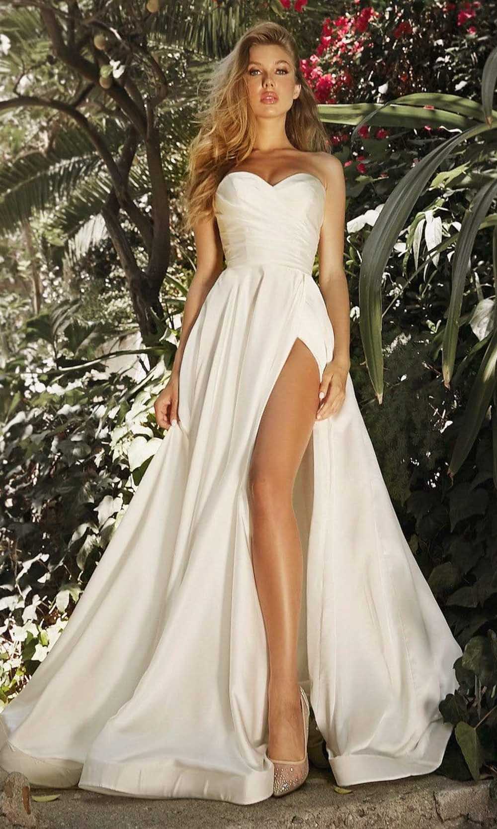 Cinderella Divine - Strapless High Slit Bridal Dress CD0166W In White