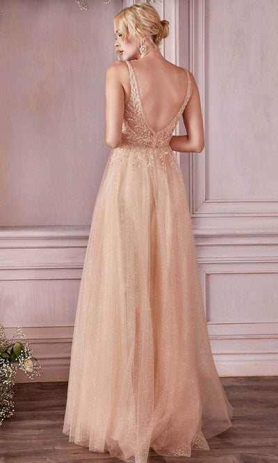 Cinderella Divine CD0196 - Applique V-Neck Long Gown Prom Dresses S / Champagne