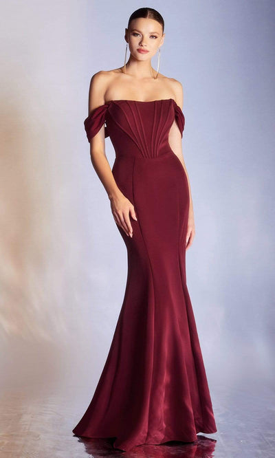 Cinderella Divine - Off Shoulder Bodice Trumpet Gown CD223SC In Red