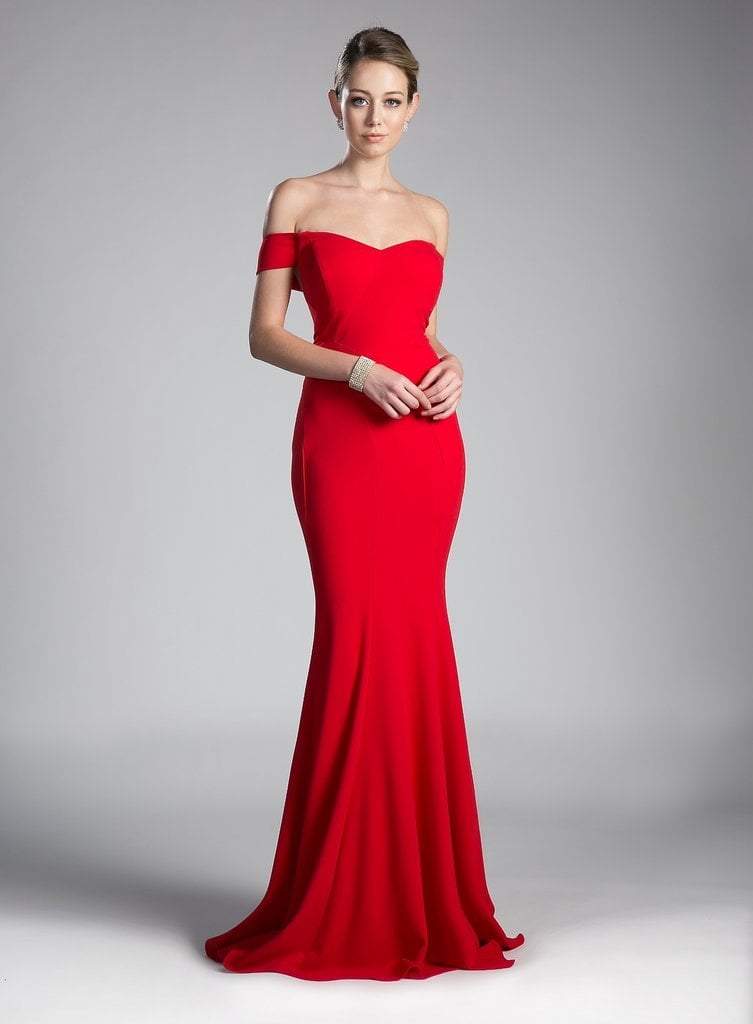 Cinderella Divine - CD711 Off-Shoulder Jersey Sheath Long Dress - 1 pc Red In Size 2X Available CCSALE 2X / Red