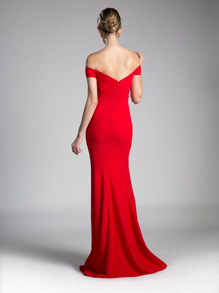 Cinderella Divine - CD711 Off-Shoulder Jersey Sheath Long Dress - 1 pc Red In Size 2X Available CCSALE 2X / Red