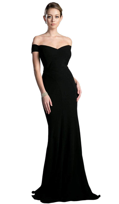 Cinderella Divine - CD711 Sleek Off-Shoulder Jersey Sheath Prom Dress Bridesmaid Dresses S / Black