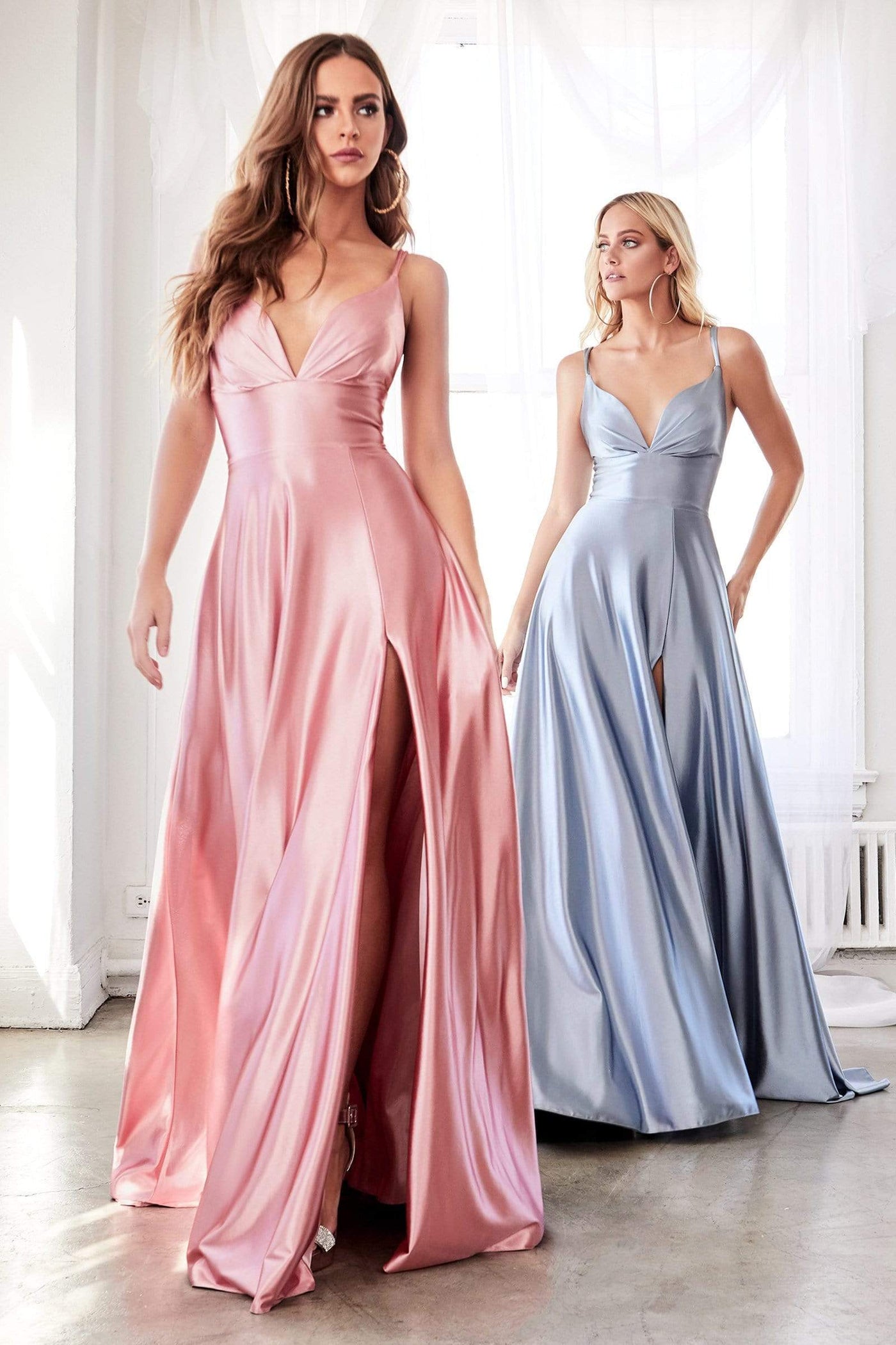 Cinderella Divine - CD903 Deep V-neck Satin A-line Gown Bridesmaid Dresses