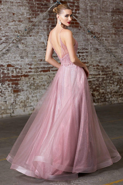 Cinderella Divine - CD910 Bead-Textured Bodice Glitter A-Line Gown Prom Dresses