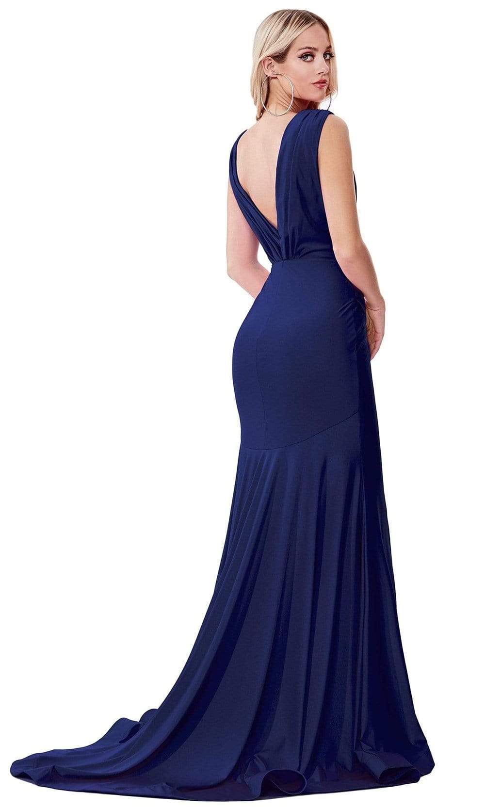 Cinderella Divine - Sleeveless Low V-Back Ruched Fit and Flare Dress CD912SC In Blue
