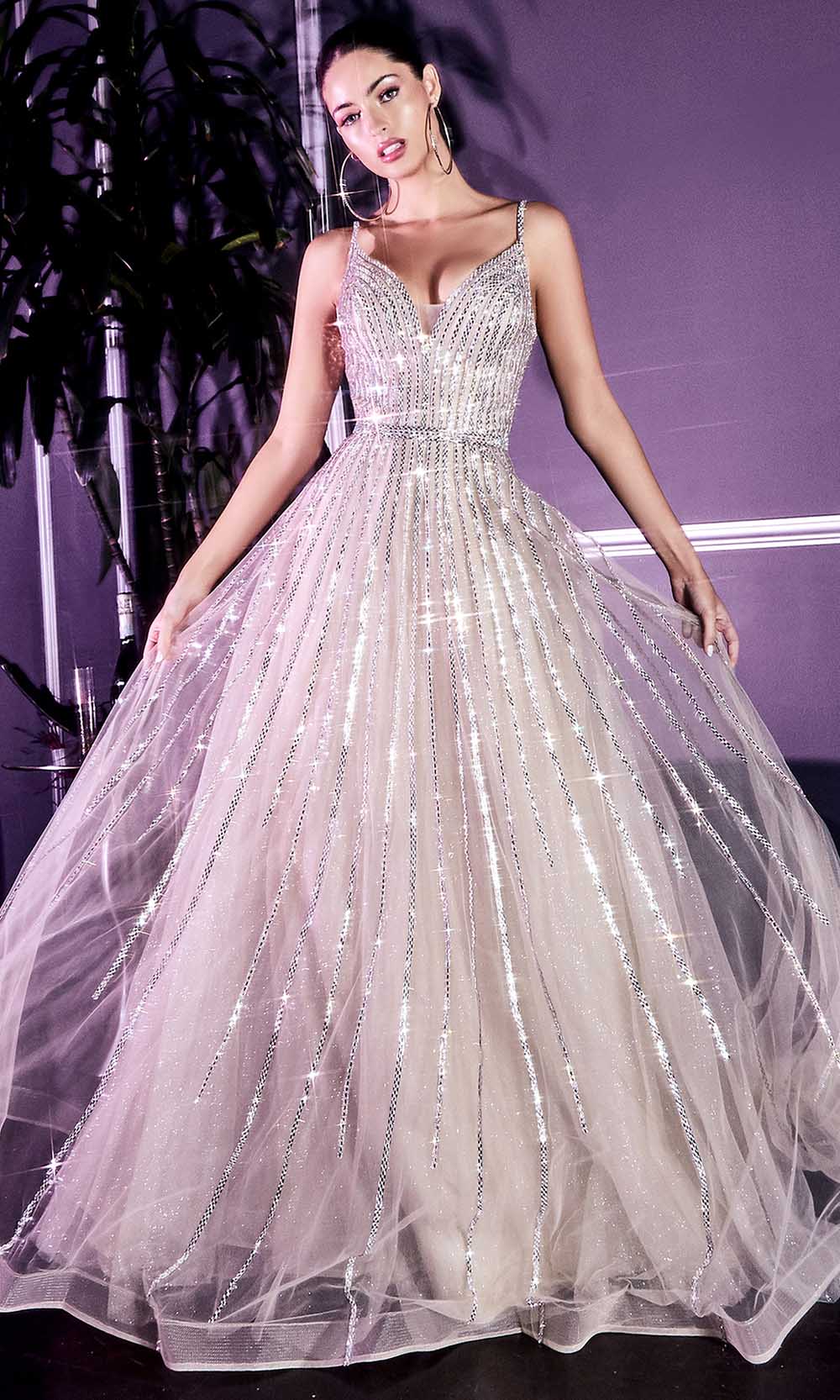 Cinderella Divine - V-Back Embellished Prom Gown CD940 In Gray