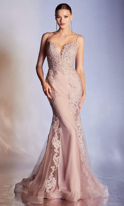 Cinderella Divine - Sequined Embroidered Applique Long Gown CD945 - 1 pc Dusty Rose In Size 10 Available CCSALE 10 / Dusty Rose