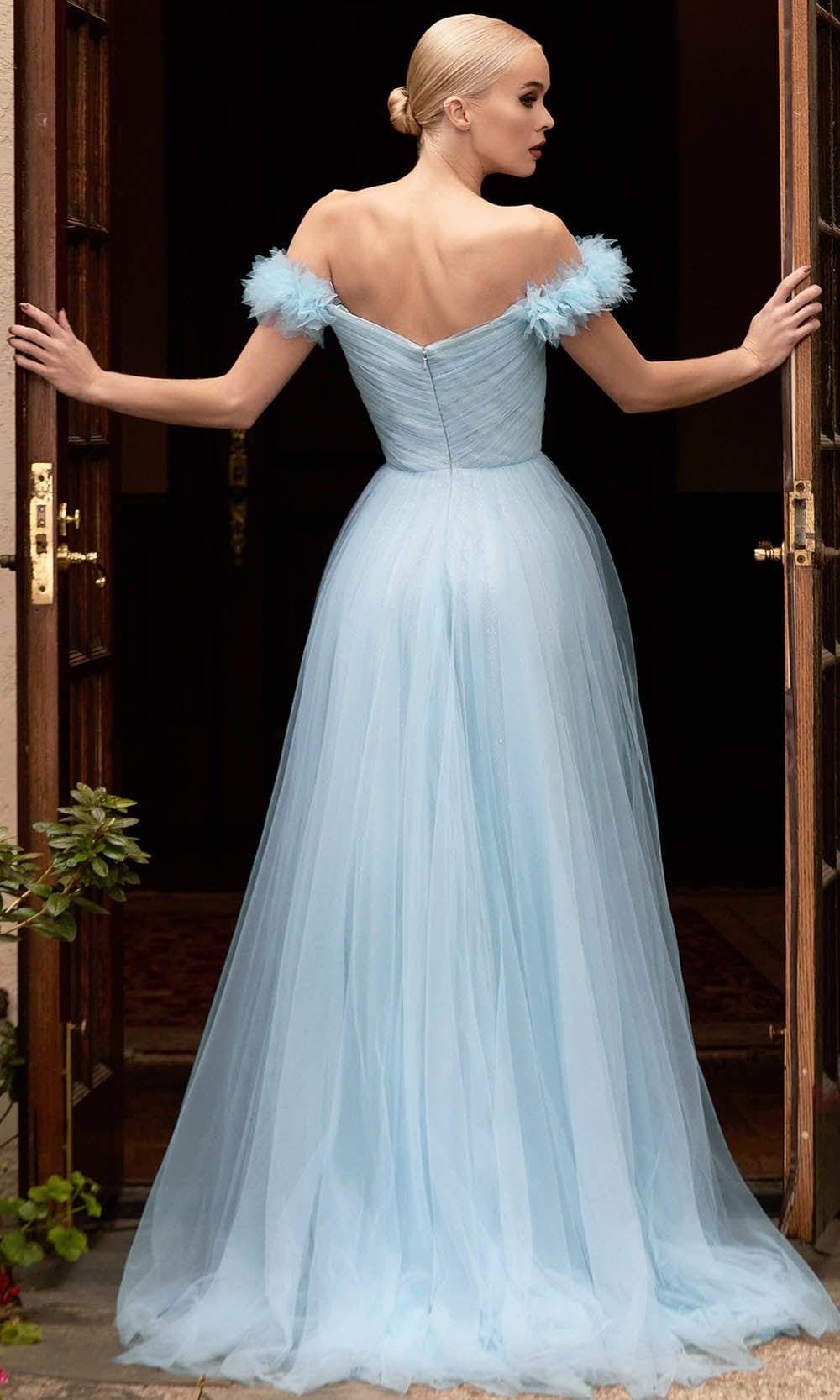 Cinderella Divine CD957 - Off-shoulder Long Gown Special Occasion Dress 2 / Paris Blue