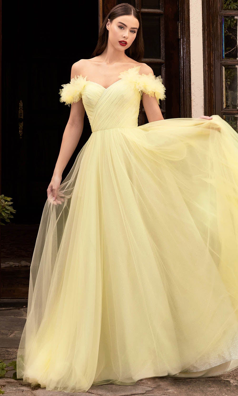Cinderella Divine CD957 - Off-shoulder Long Gown Special Occasion Dress 2 / Yellow