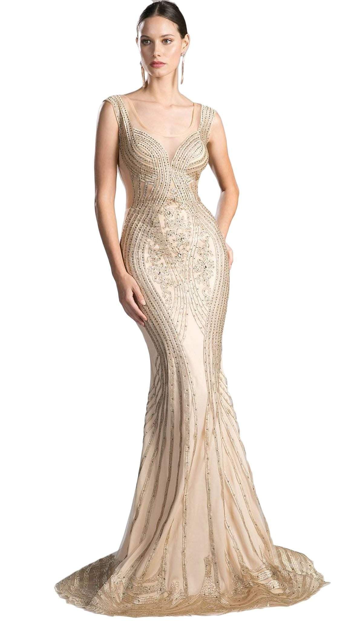 Cinderella Divine - CE0010 Bead Embellished Fitted Mermaid Evening Dress Evening Dresses 2 / Gold