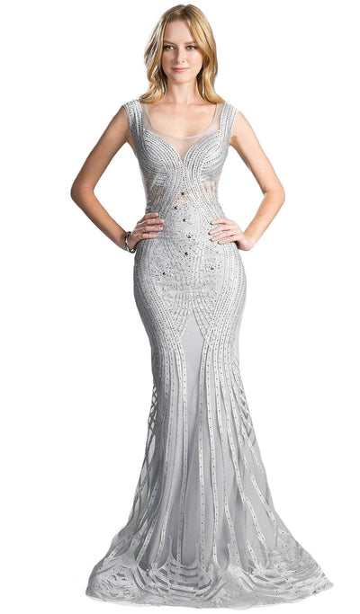 Cinderella Divine - CE0010 Bead Embellished Fitted Mermaid Evening Dress Evening Dresses 2 / Silver