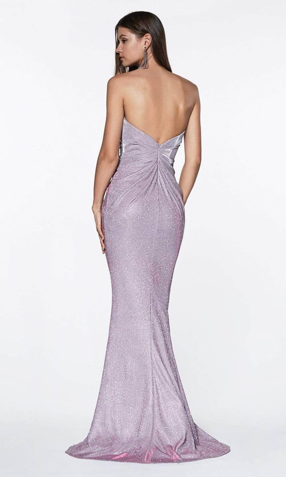 Cinderella Divine - CE0019 Strapless Long Glitter Metallic High Slit Gown - 1 pc Lavender In Size XL Available CCSALE XL / Lavender