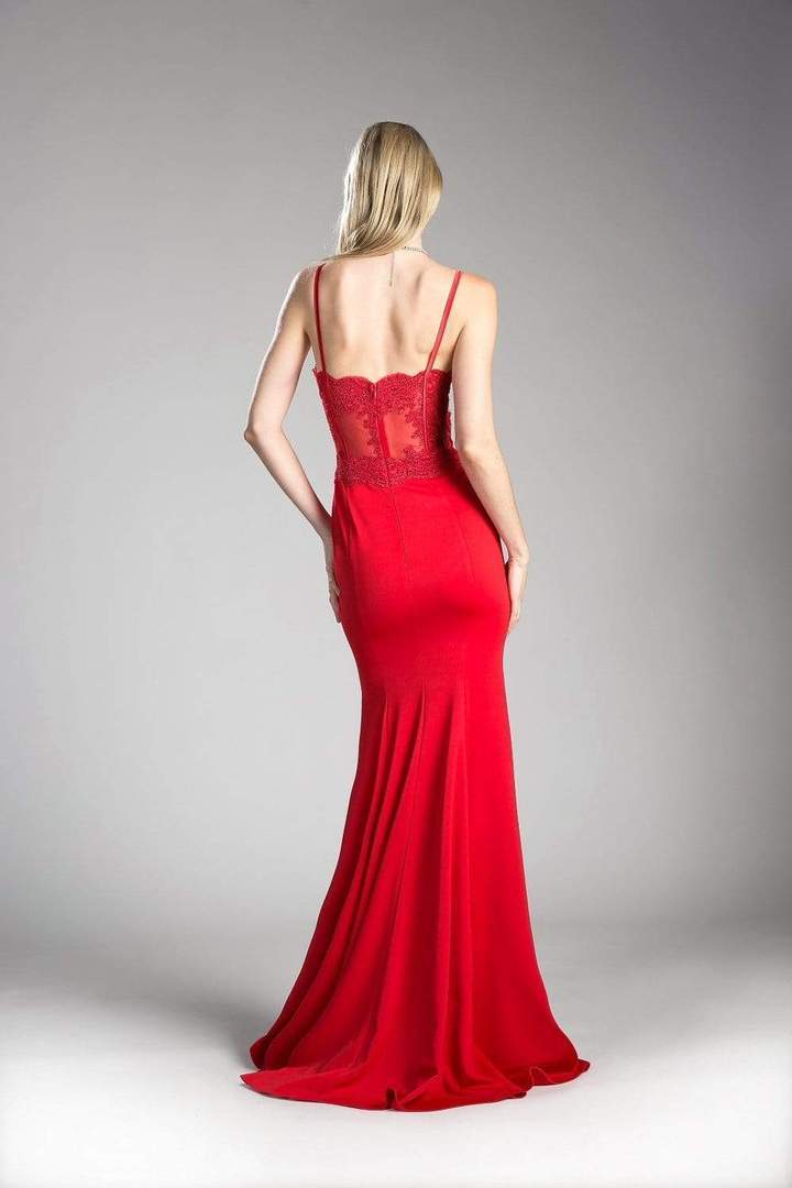 Cinderella Divine - CF266 Lace Applique Sleeveless Bodice Jersey Evening Dress CCSALE
