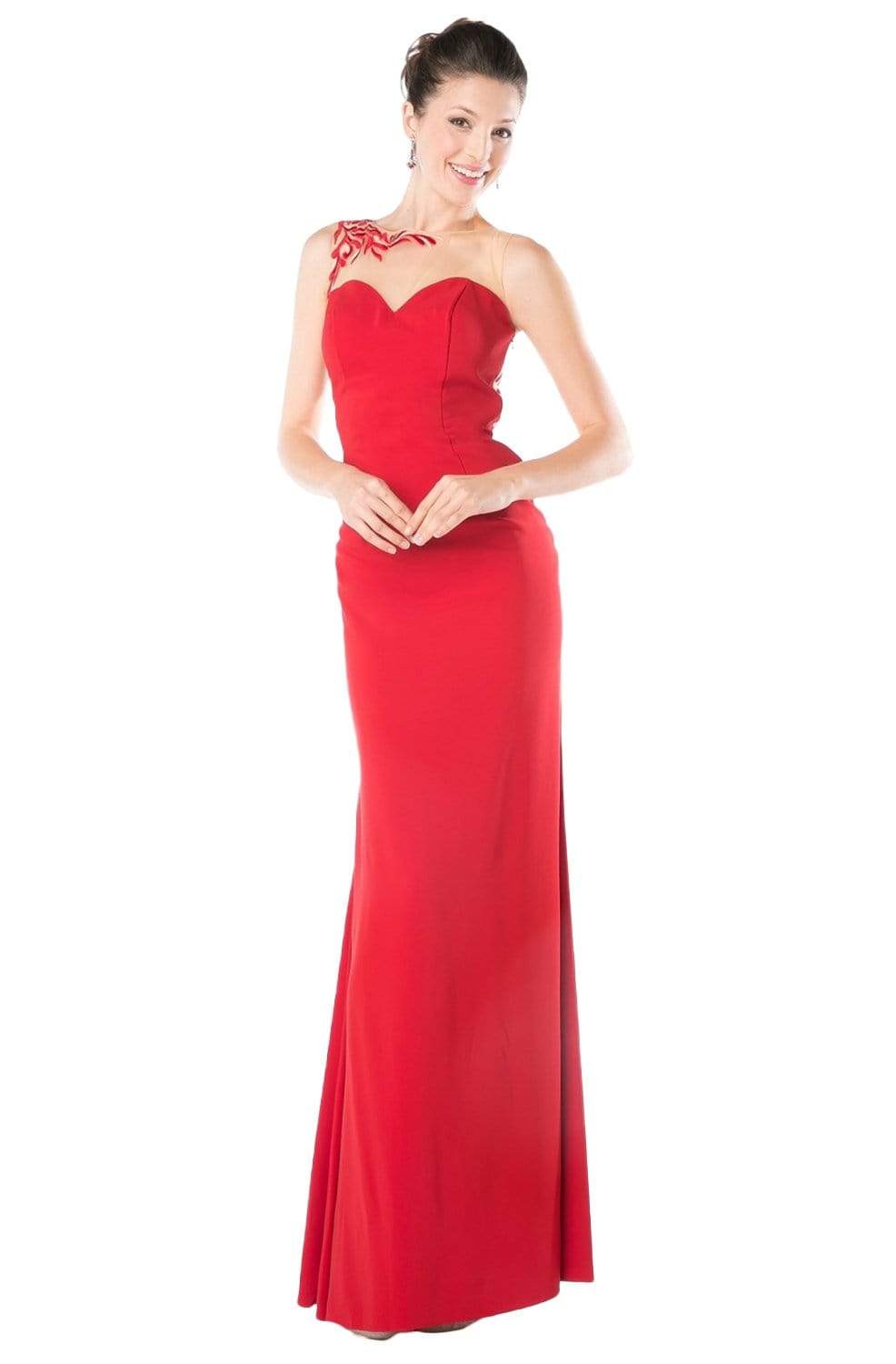 Cinderella Divine - CF525 Embroidered Sateen Sheath Dress Evening Dresses 2 / Red