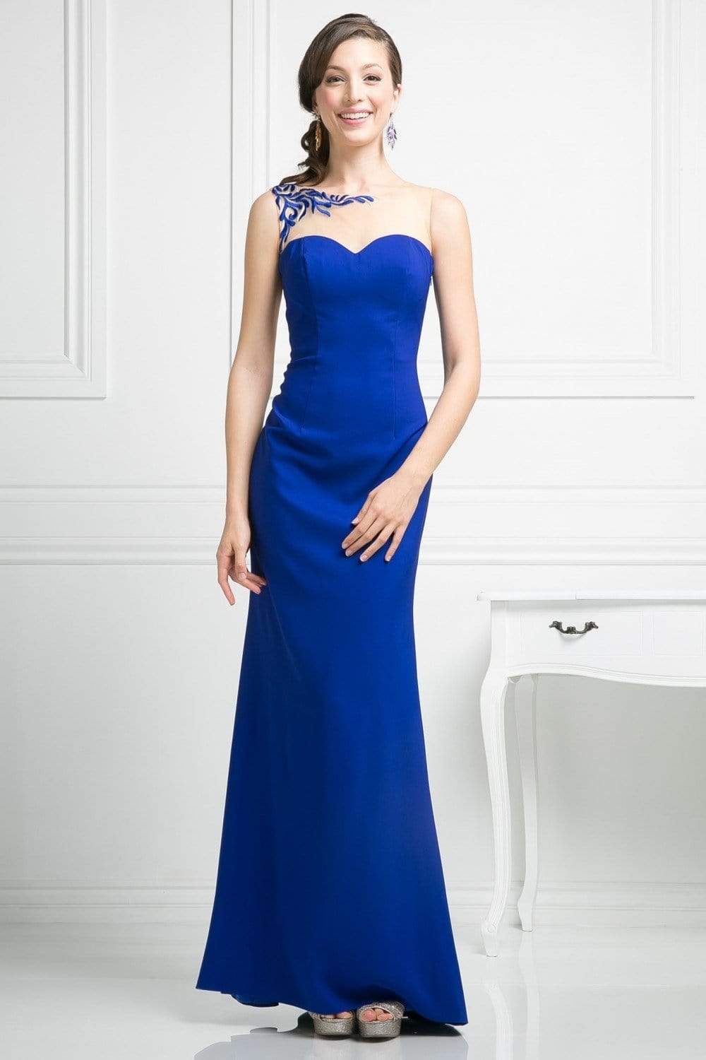 Cinderella Divine - CF525 Embroidered Sateen Sheath Dress Evening Dresses 2 / Royal