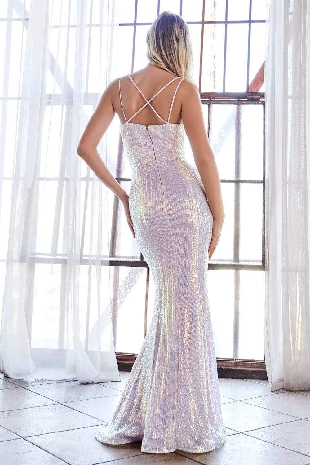 Cinderella Divine - CH209 Plunging Sweetheart Sequined Mermaid Gown Evening Dresses