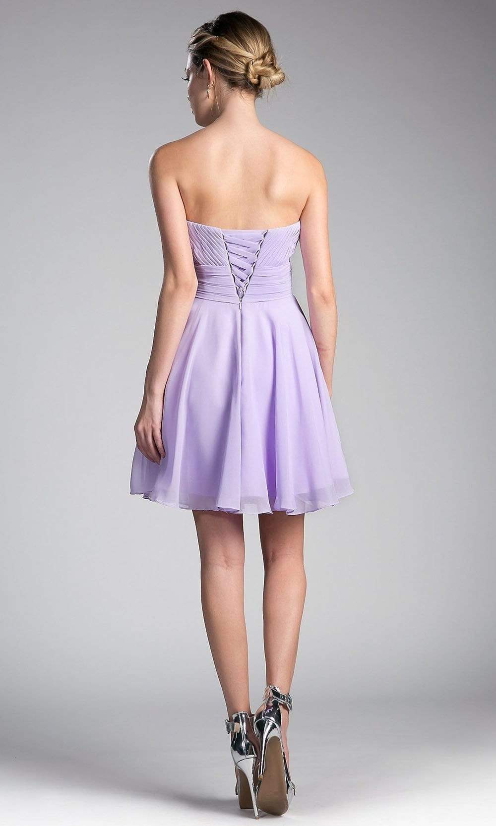 Cinderella Divine - CJ216S Rosette Pleated Sweetheart Chiffon Cocktail Dress Special Occasion Dress