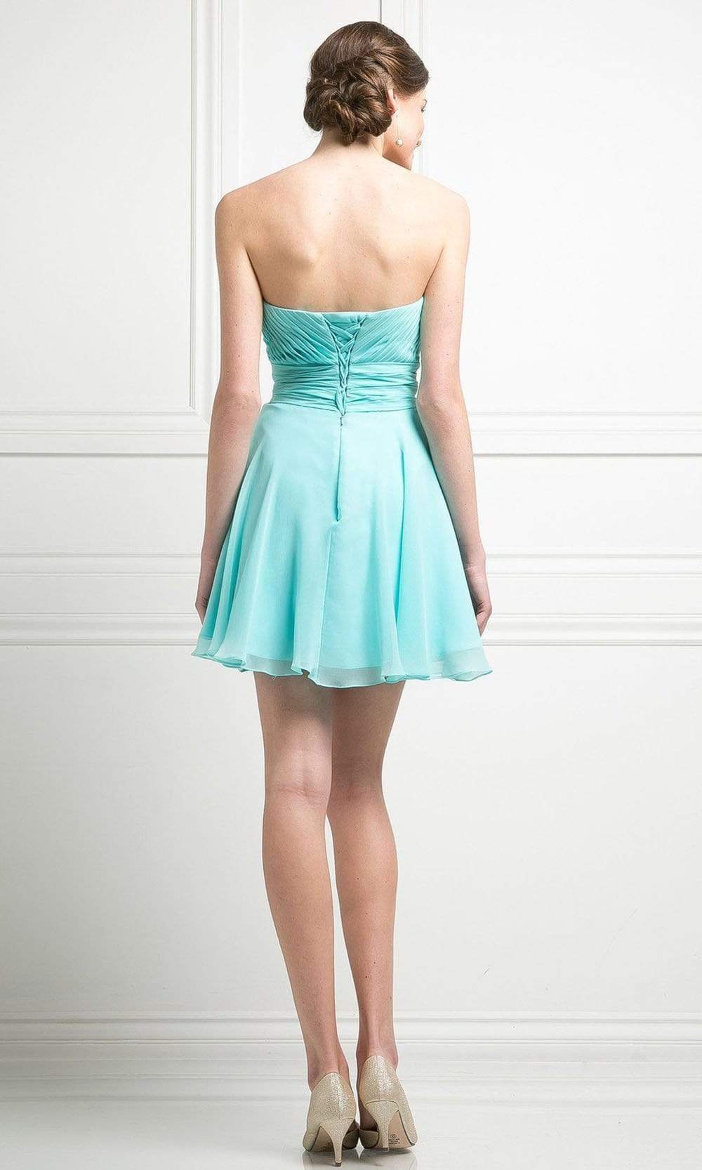 Cinderella Divine - CJ216S Rosette Pleated Sweetheart Chiffon Cocktail Dress Special Occasion Dress