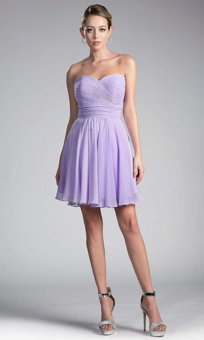 Cinderella Divine - CJ216S Rosette Pleated Sweetheart Chiffon Cocktail Dress Special Occasion Dress 2 / Lilac