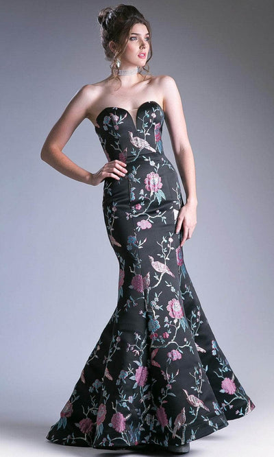 Cinderella Divine CJ240 - Floral Embossed Strapless Mermaid Dress Special Occasion Dress 8 / Fuchsia-Black