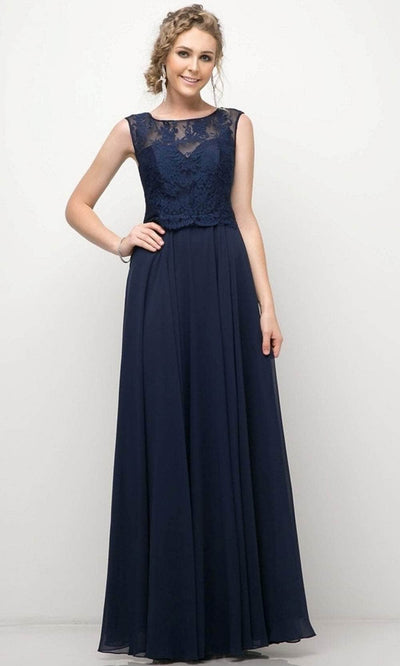 Cinderella Divine CJ245 - Illusion Jewel Chiffon Smooth Dress Special Occasion Dress 4 / Navy