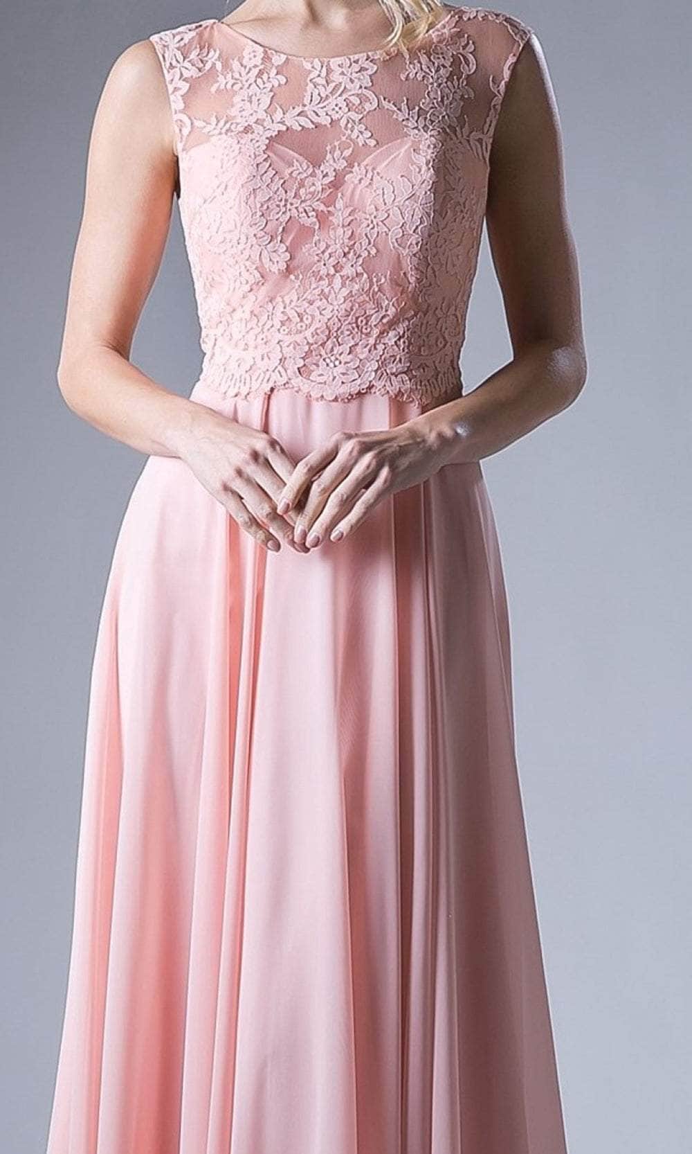 Cinderella Divine CJ245 - Illusion Jewel Chiffon Smooth Dress Special Occasion Dress 4 / Peach