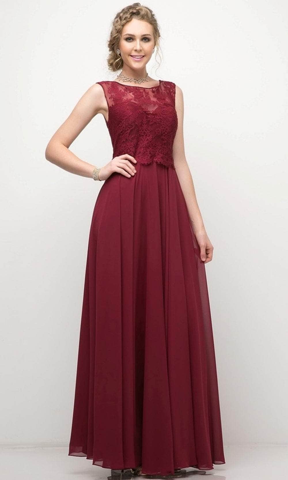 Cinderella Divine CJ245 - Illusion Jewel Chiffon Smooth Dress Special Occasion Dress 6 / Burgundy