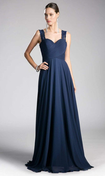 Cinderella Divine - CJ249 Sweetheart Neck Empire Waist Chiffon Gown Special Occasion Dress 2 / Navy