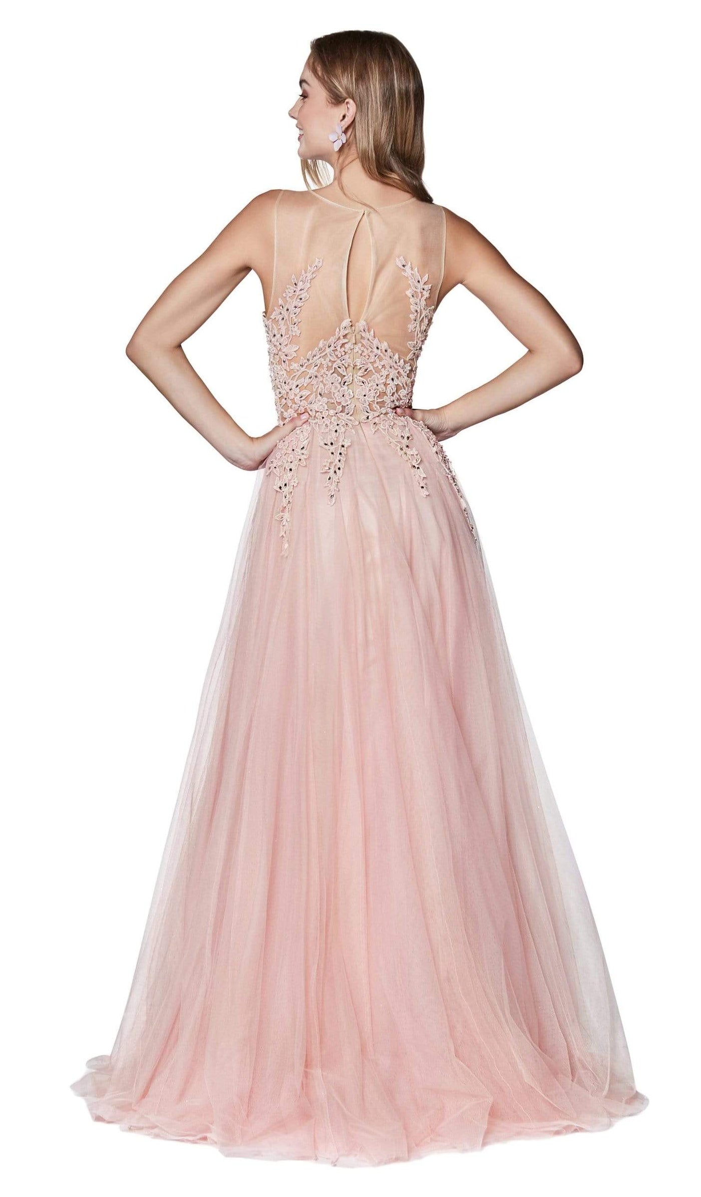 Cinderella Divine - CJ501 Jeweled Lace A-line Gown Prom Dresses