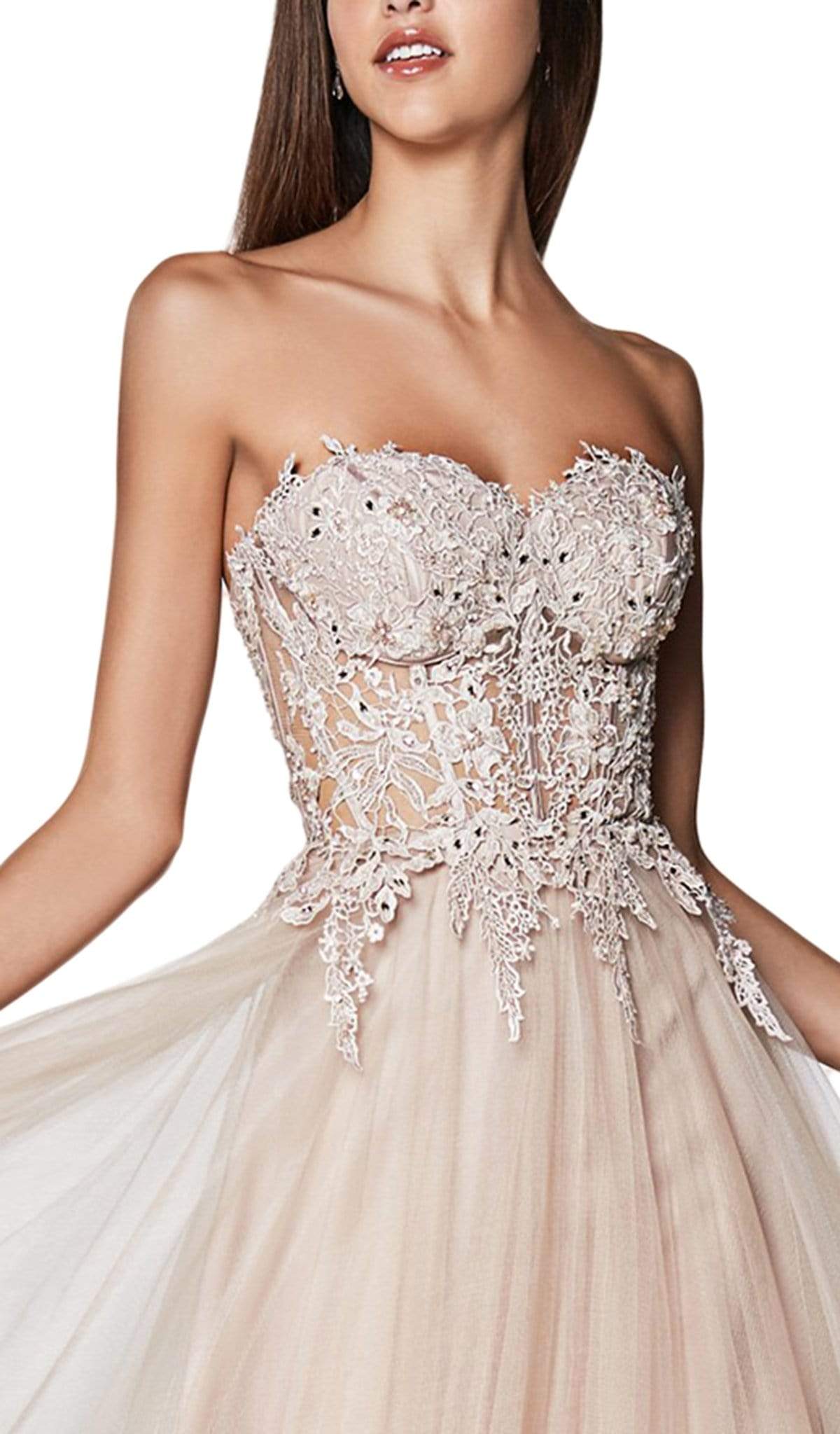 Cinderella Divine - CJ502 Strapless Illusion Corset Boned A-Line Gown Special Occasion Dress