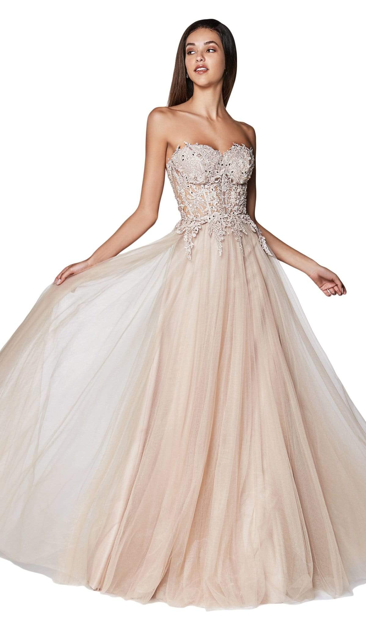 Cinderella Divine - CJ502 Strapless Illusion Corset Boned A-Line Gown Special Occasion Dress 2 / Mauve