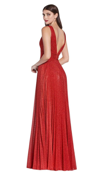 Cinderella Divine - CJ530 Long Pleated Metallic A-Line Dress Prom Dresses
