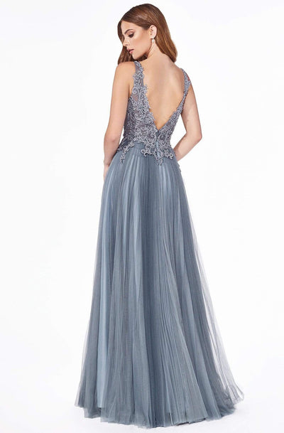 Cinderella Divine - CJ536 Lace Appliqued A-Line Evening Dress Evening Dresses