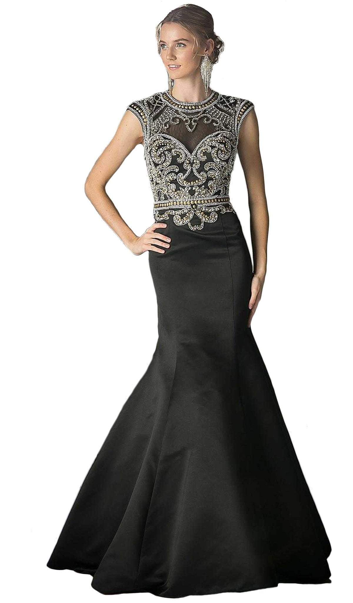 Cinderella Divine - CK21 Embellished Fitted Mermaid Evening Gown Special Occasion Dress 2 / Black