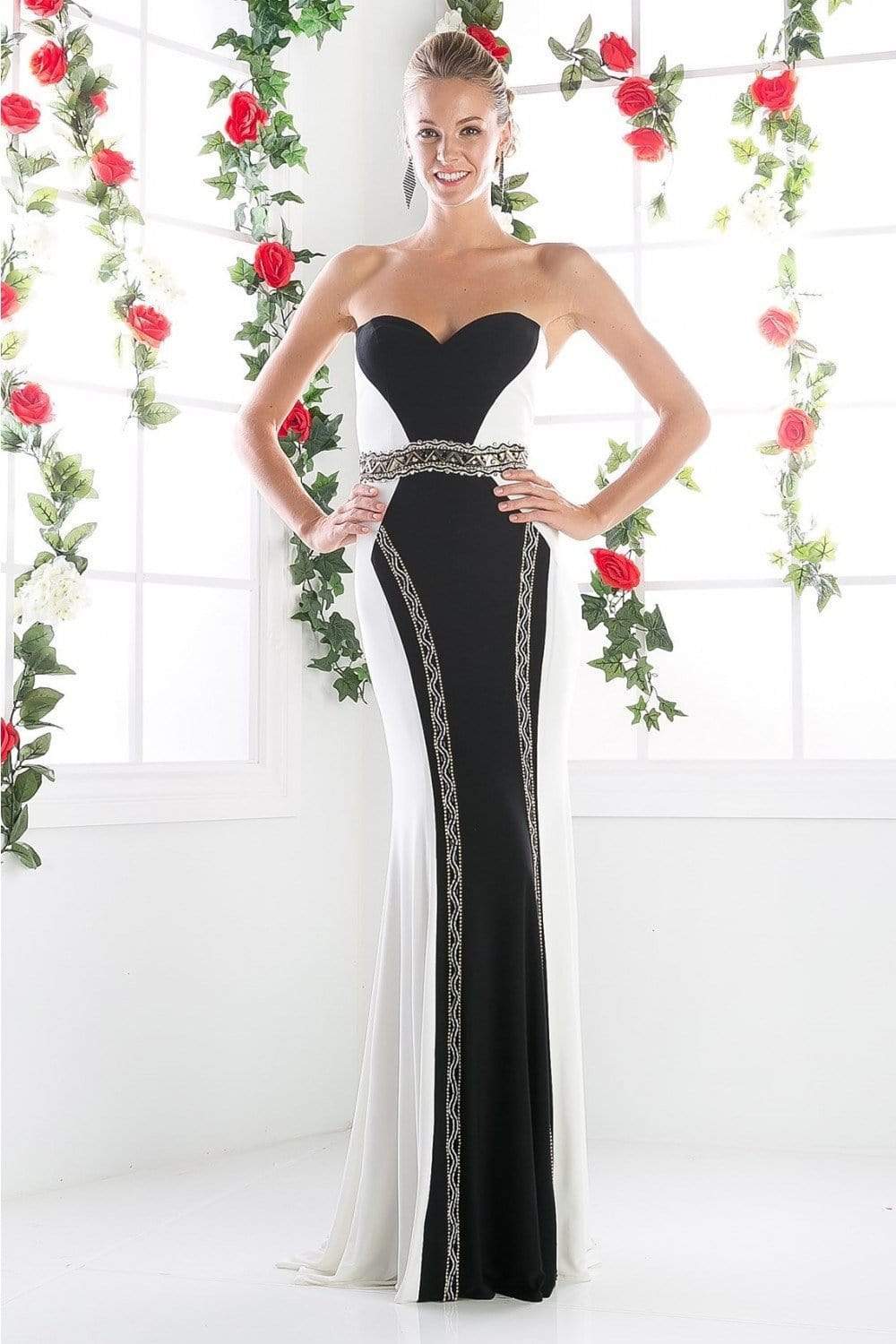 Cinderella Divine - CK30 Strapless Beaded Sweetheart Sheath Dress Evening Dresses 2 / Black-White
