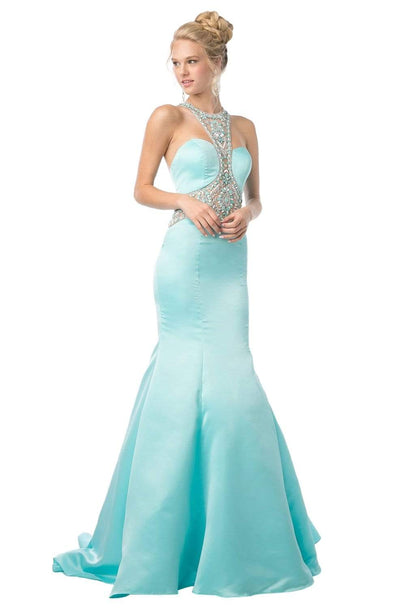 Cinderella Divine - CK31 Beaded Halter Neck Mermaid Dress Evening Dresses 2 / Aqua