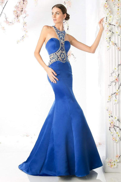 Cinderella Divine - CK31 Beaded Halter Neck Mermaid Dress Evening Dresses 2 / Royal