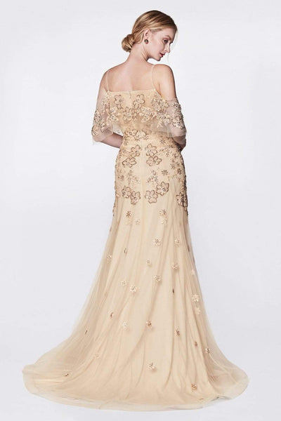 Cinderella Divine - CK896 Floral Embellished Off-Shoulder A-line Gown Evening Dresses