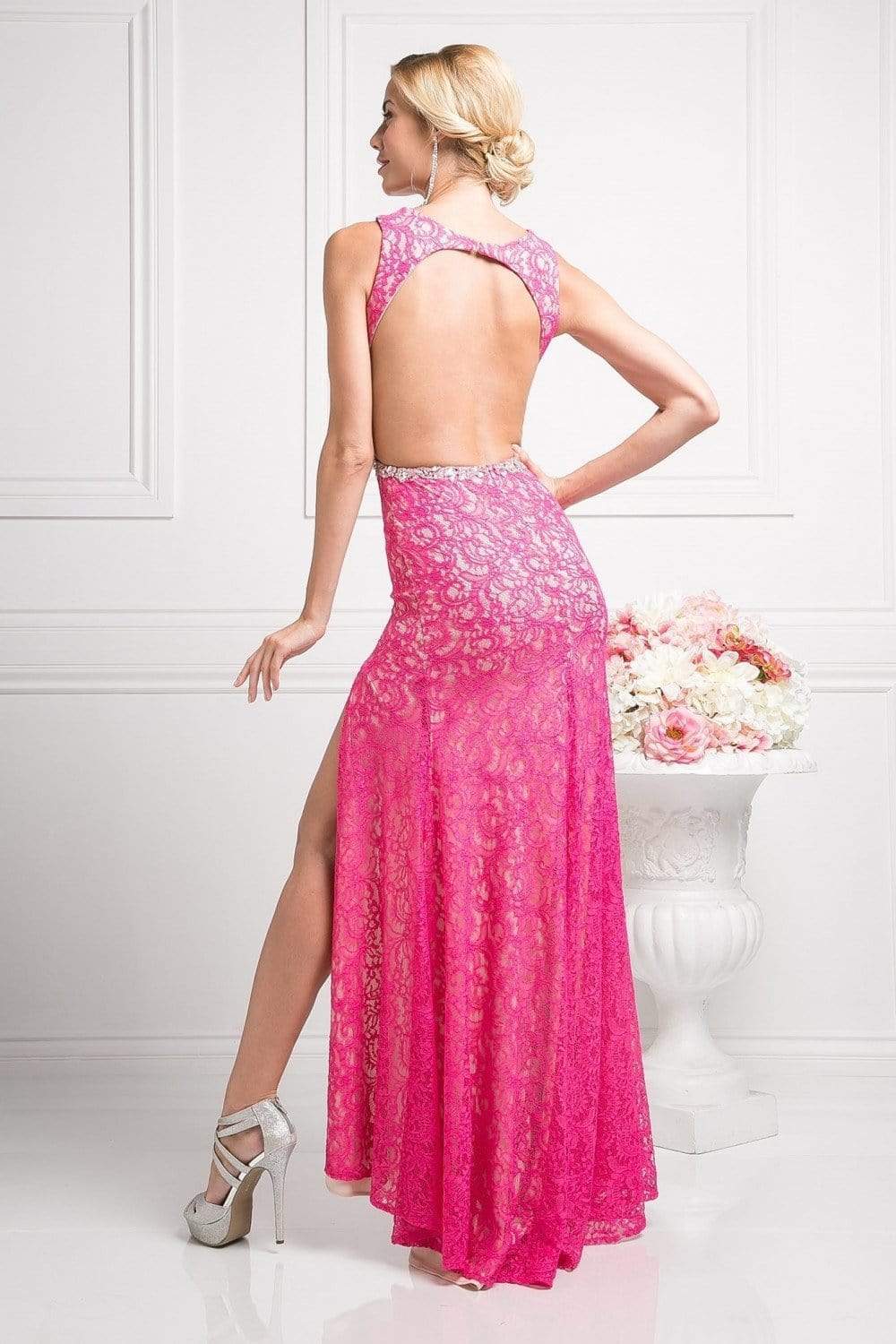 Cinderella Divine - CP807 Lace Jewel Neck Sheath Dress Evening Dresses
