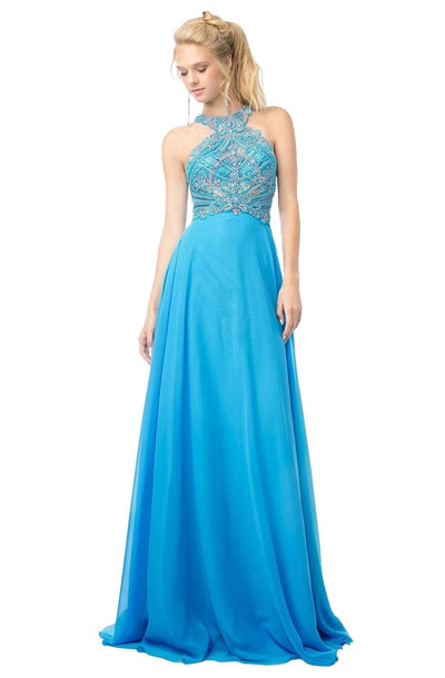 Cinderella Divine - CR730 Jewel Beaded A-line Long Dress Prom Dresses 2 / Perry Blue