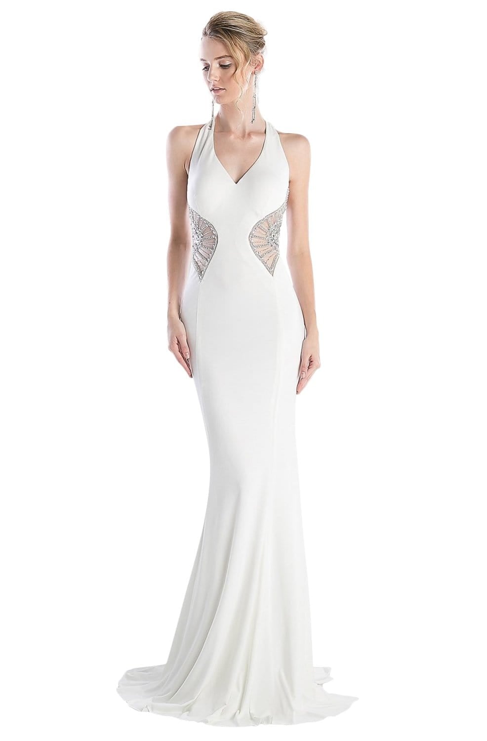 Cinderella Divine - CR743 Form Fitting Long Trumpet Dress Wedding Dresses 2 / White