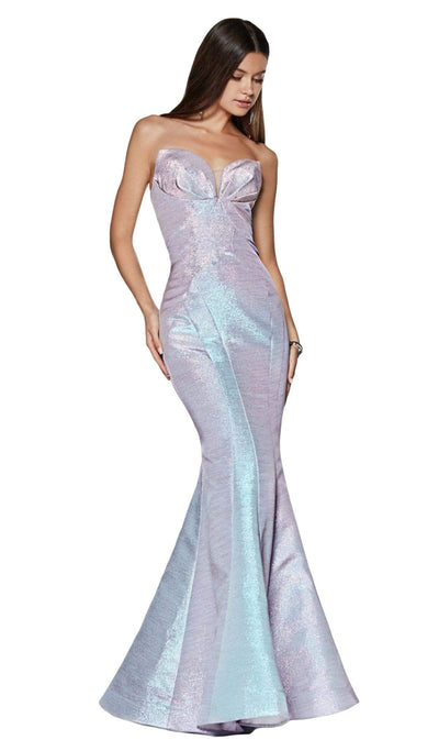 Cinderella Divine - CR824 Strapless Metallic Iridescent Mermaid Gown Special Occasion Dress 2 / Opal Blue