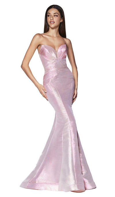 Cinderella Divine - CR824 Strapless Metallic Iridescent Mermaid Gown Special Occasion Dress 2 / Opal Pink