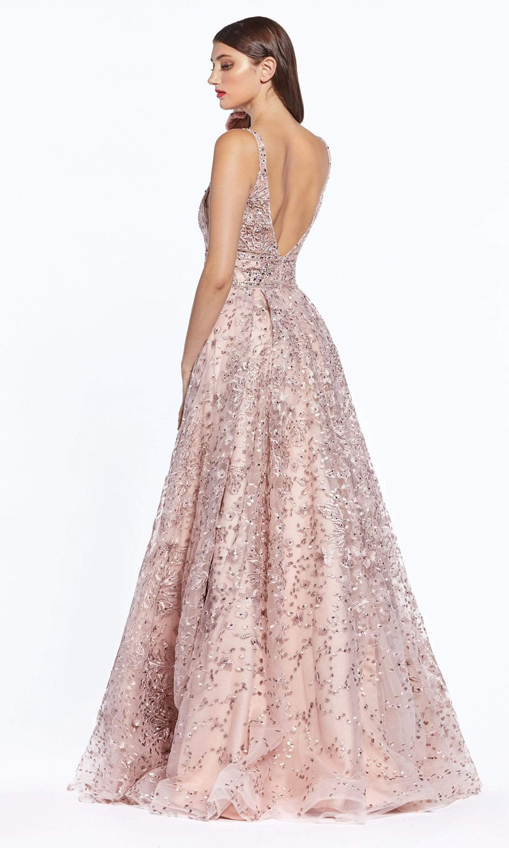 Cinderella Divine - Long Beaded A-Line Dress CR840SC In Pink