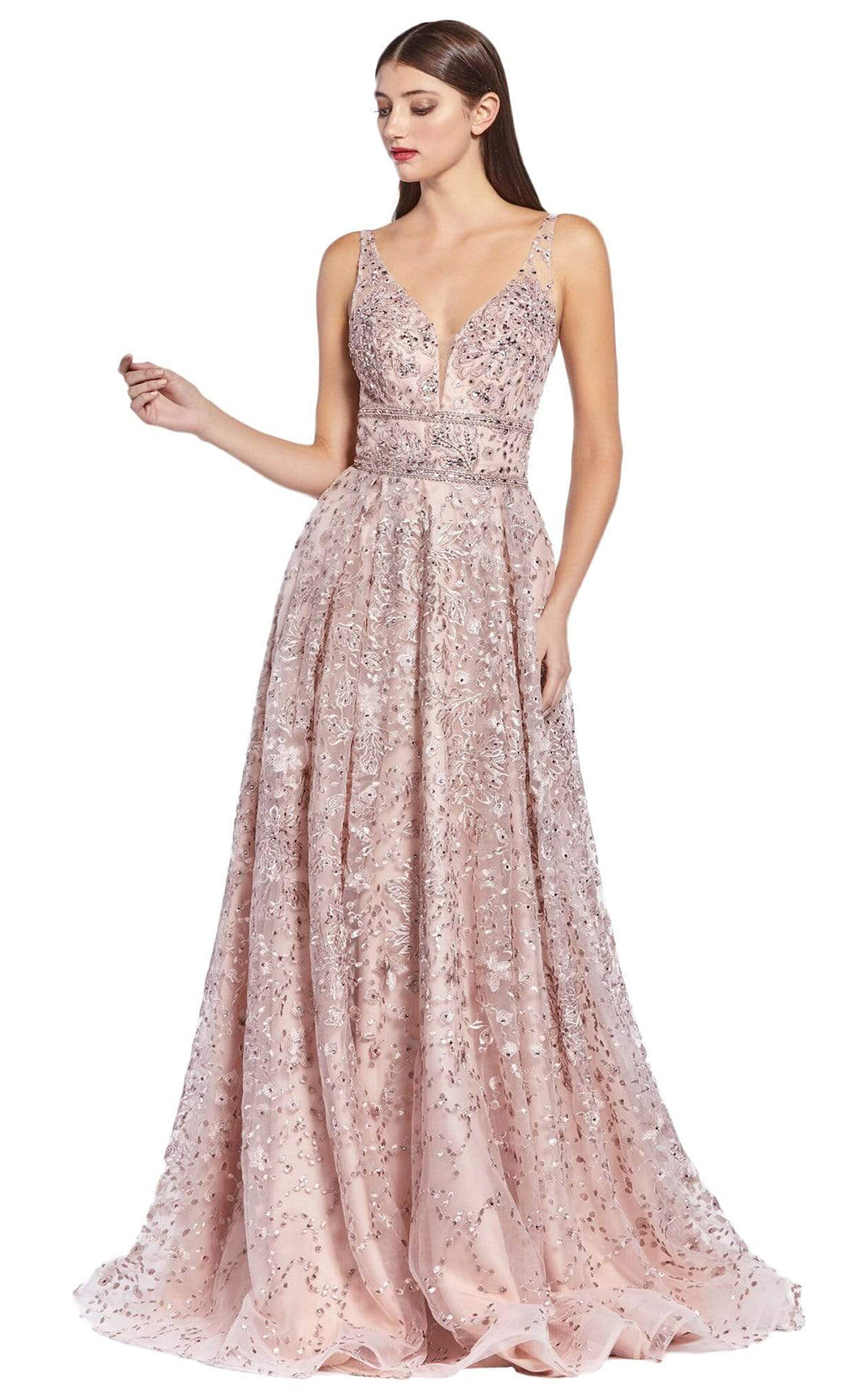 Cinderella Divine - Long Beaded A-Line Dress CR840SC In Pink