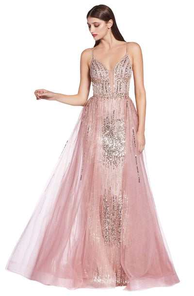 Cinderella Divine - CR841 Shiny and Embellished Long Dress Prom Dresses 2 / Rose Gold