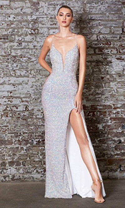 Cinderella Divine - CR848 Strappy Open Back Fitted Sequin V Neck Gown - 1 pc Opal In Size 4 Available CCSALE 4 / Opal