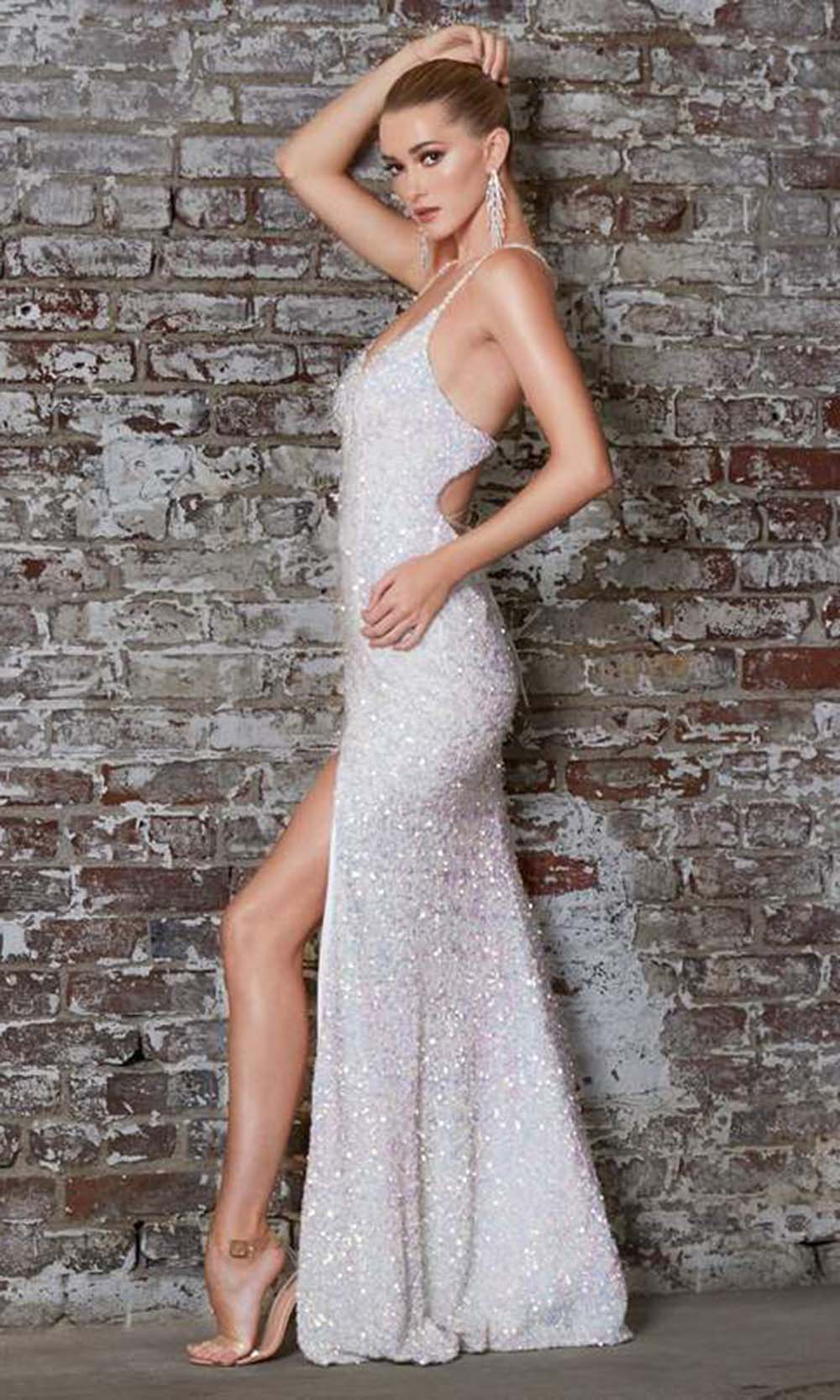 Cinderella Divine - CR848 Strappy Open Back Fitted Sequin V Neck Gown - 1 pc Opal In Size 4 Available CCSALE 4 / Opal