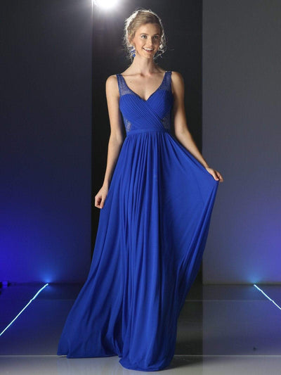 Cinderella Divine - Crisscrossed Ornate Illusion Panel Gown Special Occasion Dress 2 / Royal