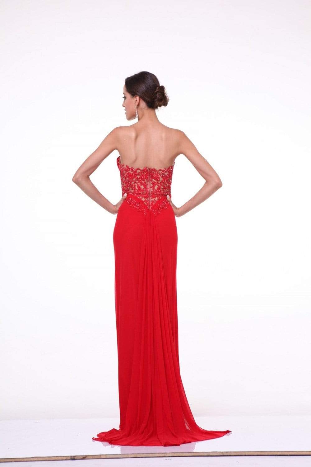 Cinderella Divine - Crisscrossed Strapless Applique Ornate Long Gown Special Occasion Dress